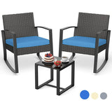 Lofka 3 Pieces Patio Rocking Chairs Set, Outdoor Patio Furniture Sets with a Coffee Table, for Patio, Garden and Bistro, Blue Cushion