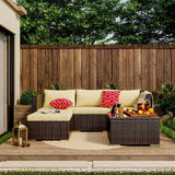 Lofka 5 Pieces Patio Furniture Set with Sofa Cushion and Glass Coffee Table Beige