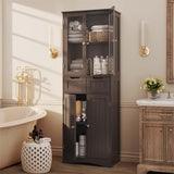 Tall Kitchen Storage Cabinet with 2 Drawers, Lofka Freestanding Pantry Cabinet with Glass Doors