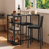 Lofka Bar Table and Chairs Set with 3 Shelves Storage for 2 People, Black