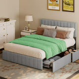 Lofka Bed Frame Queen Size, Platform Bed with 4 Storage Drawers, 880lbs, Light Gray