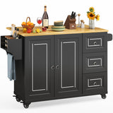Lofka Kitchen Island with Storage, Kitchen Island on Wheel with Wood Drop Leaf Tabletop