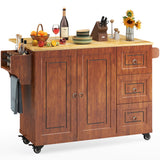 Lofka Kitchen Island with Storage, Kitchen Island on Wheel with Wood Drop Leaf Tabletop,Brown