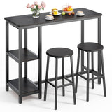 Bar Table Set for 2, Lofka Dining Table with 2 Chairs and Storage Racks for Dining Room, Kitchen, Home Bar, Black