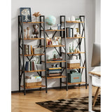 Lofka Ladder Bookshelf, Industrial Triple Wide 14 Shelves Etagere Bookcase