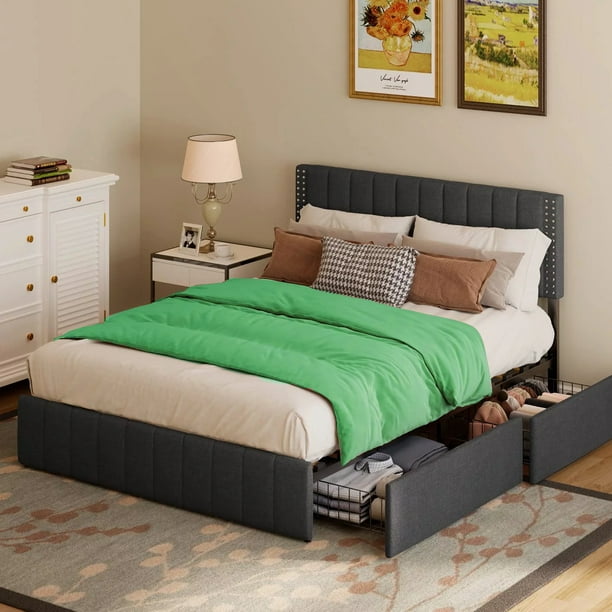 Lofka Queen Bed Frame, Queen Size Bed Frame with Storage Drawers, 880l