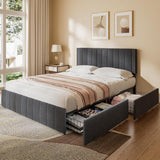 Lofka Queen Bed Frame with Storage Drawers and Adjustable Upholstered Headboard, Platform Bed Frame with Dark Gray Finish