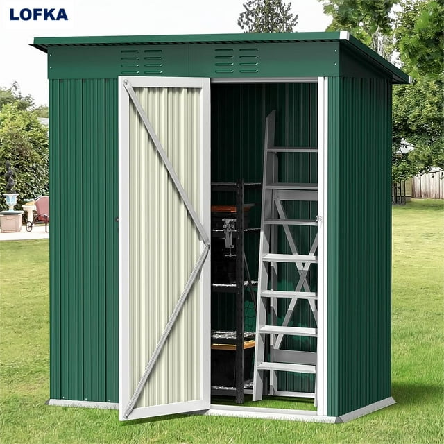 Outdoor Storage Shed, Lofka 5'x3' Outdoor Storage Shed, Metal Garden Shed,Green