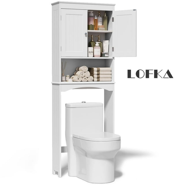 Over the Toilet Storage, Bathroom Storage Cabinet with 2 Adjustable Shelf, Drawer, White