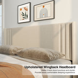 FULL/Queen Bed Frame with Wingback Headboard, Beige