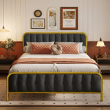 Queen Bed Frame, Modern Upholstered Metal Queen Platform Bed, Black Finish