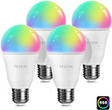 Teckin WiFi LED bulb E26 A19, TECKIN smart bulb, compatible with Alexa, Google Home, multi-color, dimmable, warm and cold light, 7.5W 800LM. 4 PCS