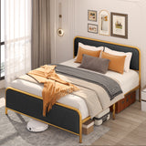 Platform Bed Frame with Headboard, Upholstered Metal Platform Bed Frame