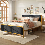 Platform Bed Frame with Headboard, Upholstered Metal Platform Bed Frame