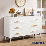 Dresser for Bedroom Clearance, Lofka 6 Double Drawers Dresser Gold Metal Handle, White Double Dresser Storage Cabinet For Living Room
