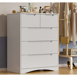 Dressers for Bedroom, Lofka 5 Drawers Dresser with Cutout Handles, Wood Storage Cabinet for Living Room, White