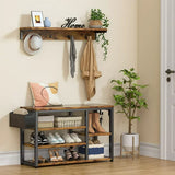 Coat rack with shoe storage bench, Entryway Hall Tree, Rustic Brown