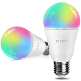 Teckin WiFi LED bulb E26 A19, TECKIN smart bulb, compatible with Google Home, multi-color, dimmable, warm and cold light, 7.5W 800LM. 2 PCS