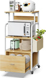 3 Tier Kitchen Storage Stand with Drawer and Side Hook - Wood