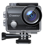 Action Camera Crosstour CT7000 Full HD Wi-Fi 12MP PC Webcam Waterproof Cam 2" LCD 30M Underwater 170°Wide-Angle Sports Camera with 2 Rechargeable 1050mAh Batteries and Mounting Accessory Kits