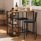 The Bar Table and Chairs Set for 2 with 3 Storage Shelves - Brown