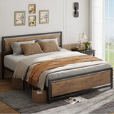 The Industrial Full Bed Frame With 11" Under Bed Storage Space and Wooden Headboard - Retro