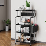 4 Tier Kitchen Microwave Rack with Storage Bag - Black