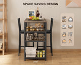 The Bar Table and Chairs Set for 2 with 3 Storage Shelves - Gray