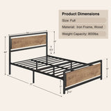 The Industrial Full Bed Frame With 11" Under Bed Storage Space and Wooden Headboard - Retro