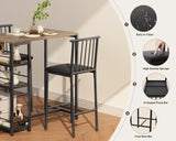 The Bar Table and Chairs Set for 2 with 3 Storage Shelves - Gray