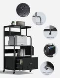 3 Tier Home Office Storage Stand with Drawer - Black