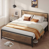 The Industrial Full Bed Frame With 11" Under Bed Storage Space and Wooden Headboard - Retro