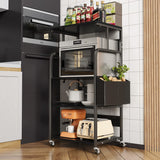 4 Tier Kitchen Microwave Rack with Storage Bag - Black