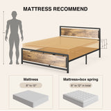 The Industrial Full Bed Frame With 11" Under Bed Storage Space and Wooden Headboard - Retro