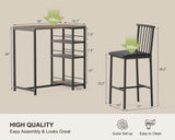 The Bar Table and Chairs Set for 2 with 3 Storage Shelves - Gray