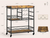 3 Tier 38" Home Bar Serving Cart with Large Storage Space - Retro