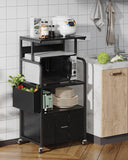 3 Tier Kitchen Storage Stand with Drawer and Side Hook - Black