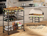 3 Tier 38" Home Bar Serving Cart with Large Storage Space - Retro