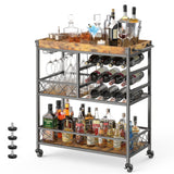 3 Tier 38" Home Bar Serving Cart with Large Storage Space - Retro